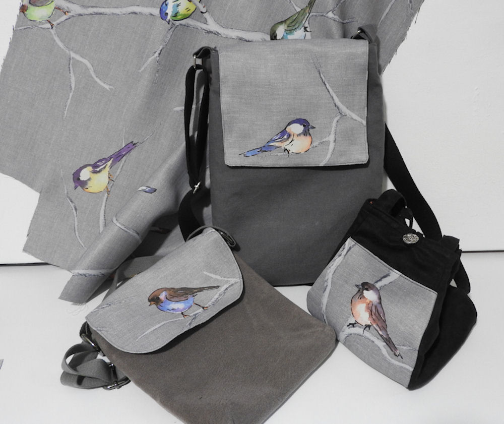 Bird print handmade bag.
