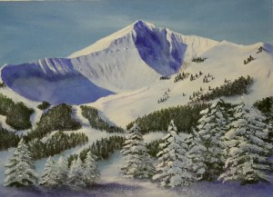 Lone mountain painting.